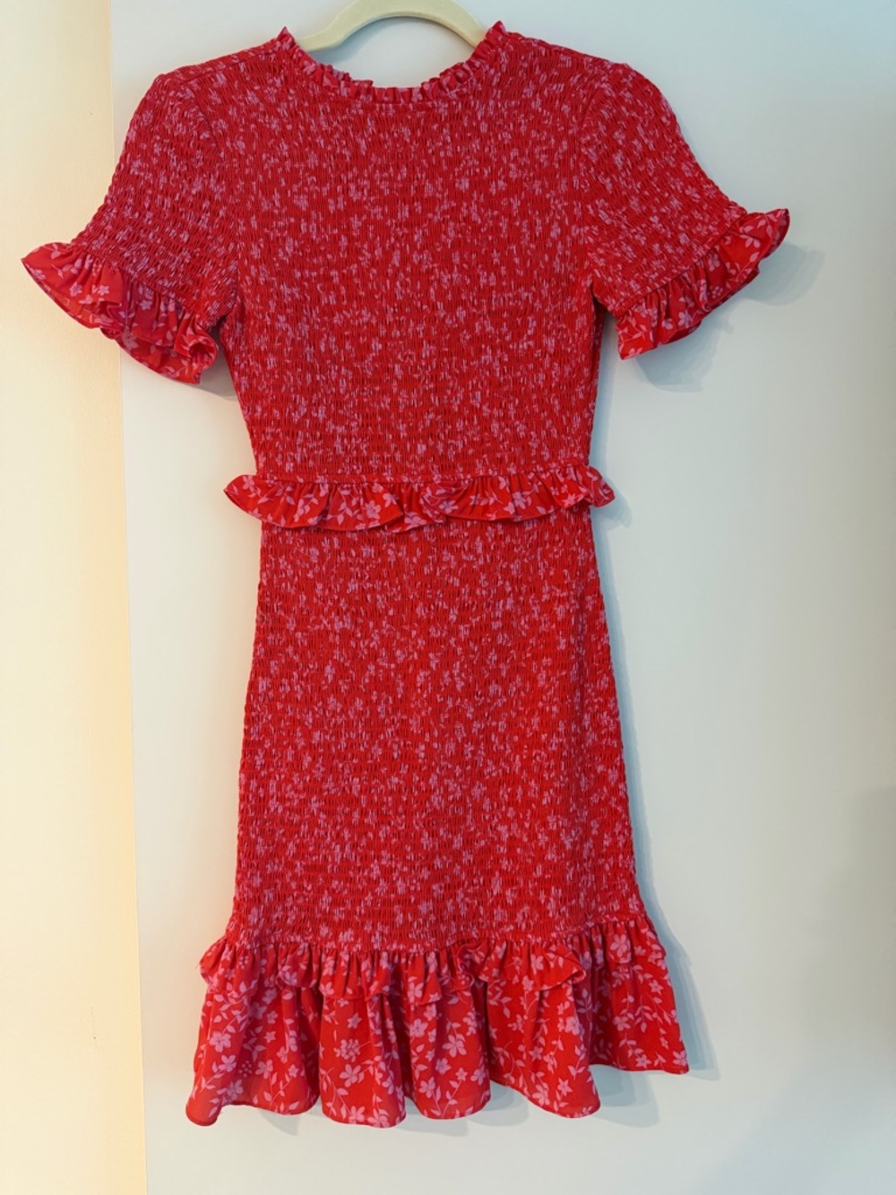 Likely Red Floral Ruffle Knit Dress